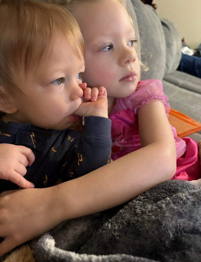 When we watch scary Disney movies and our Big Sister makes sure we are safe. "i" Love how my kids, Sons, Family all have each others back- it's breed into us early on.