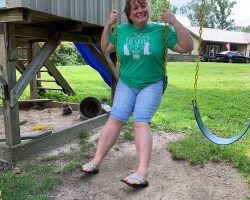 My niece took this photo of me on her swing set in PA