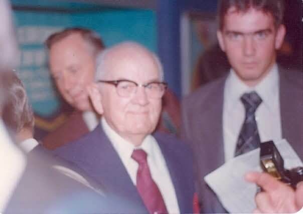 Escorting President Kimball out of the Lee Gardens Hotel in Hong Kong as he was leaving for the airport.