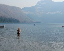 A dip in Cameron Lake to wake up