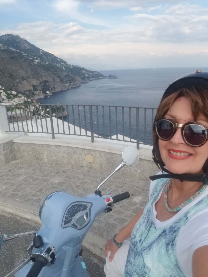 Vespa dream on Amalfi Coast, Italy (the reality was a WHITE KNUCLKER!).