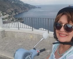 Vespa dream on Amalfi Coast, Italy (the reality was a WHITE KNUCLKER!).
