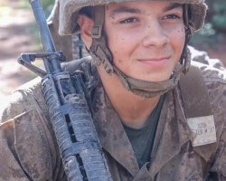 Grandson Mathew.  About 1/2 way through the USMC Crucible.  This is the family smile.  Bemused and confident, it says “I got this, I’m the rock”.  It’s subdued so as not to let others know where the mind is at.